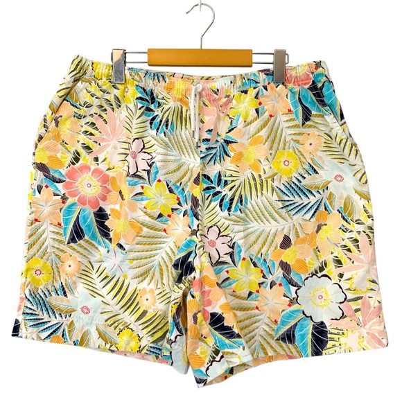 Coral Bay Shorts Womens 1X White Yellow Spring Summer Elastic Waist 100% Cotton - Picture 1 of 5